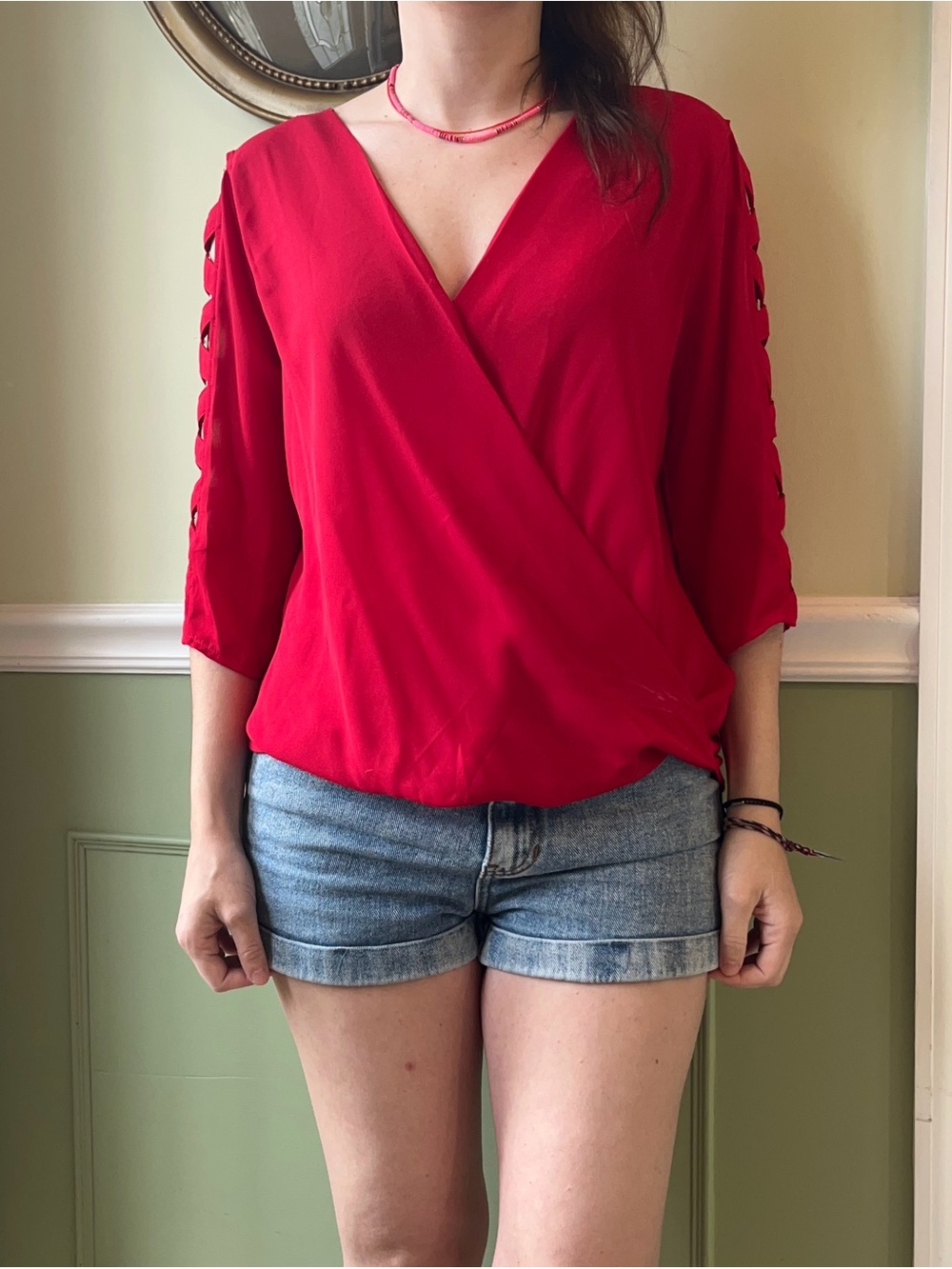 BCX 3/4 sleeve red blouse